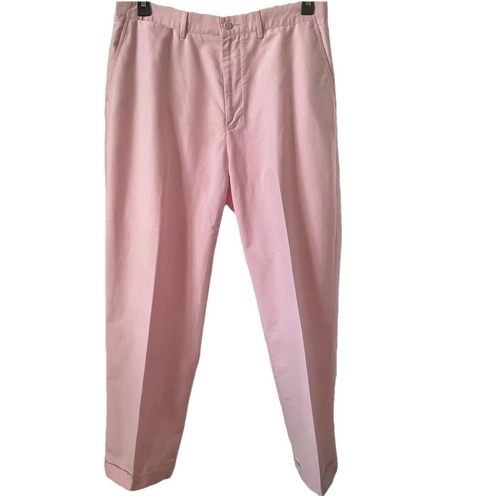 Polo Ralph Lauren Men's Dress Pants Cotton Flat Front Cuffed Pink 34x34 (28”)